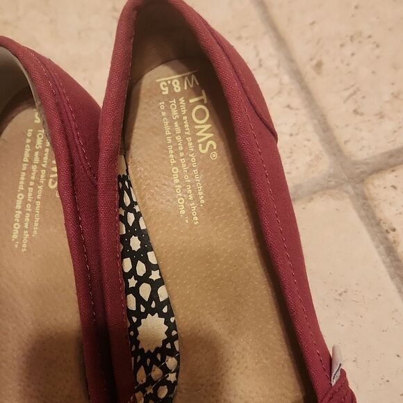 Toms Women's Pink Canvas Heeled Wedge Open Peeptoe Sandals Size 8.5 - Picture 4 of 8